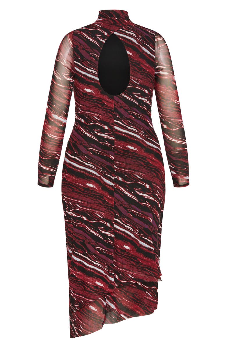 City Chic Zariyah Print Long Sleeve Body-Con Midi Dress, Alternate, color, Red Print