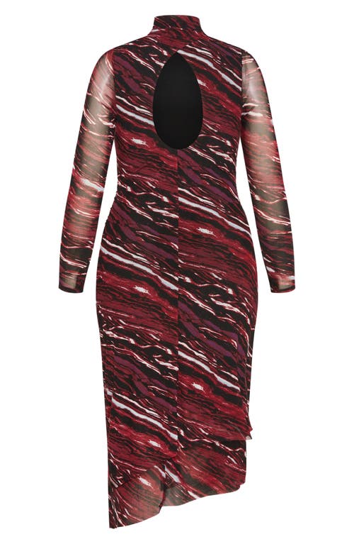 City Chic Zariyah Print Long Sleeve Body-con Midi Dress In Brown