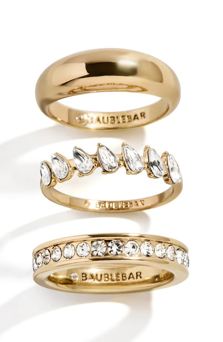BaubleBar Greta Set of 3 Waterproof Ring Set, Alternate, color, Gold