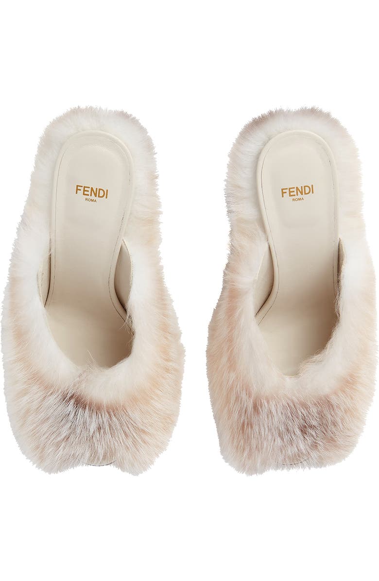Fendi Acro Genuine Shearling Wedge Mule Sandal, Alternate, color, Fawn Light