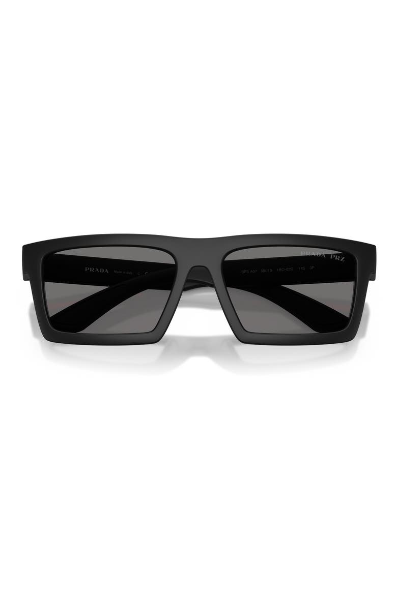 58mm Polarized Rectangular Sunglasses, Alternate, color, MATTE BLACK