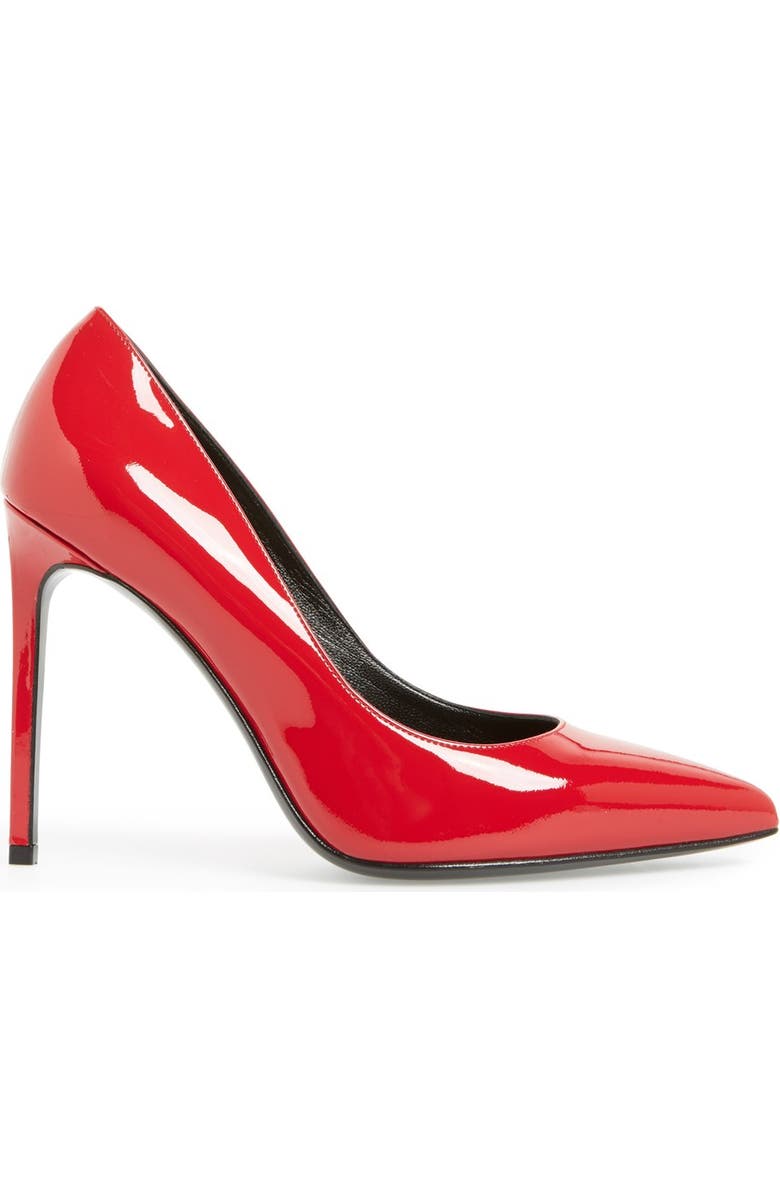 Saint Laurent 'Paris Skinny' Pointy Toe Pump, Alternate, color, Red