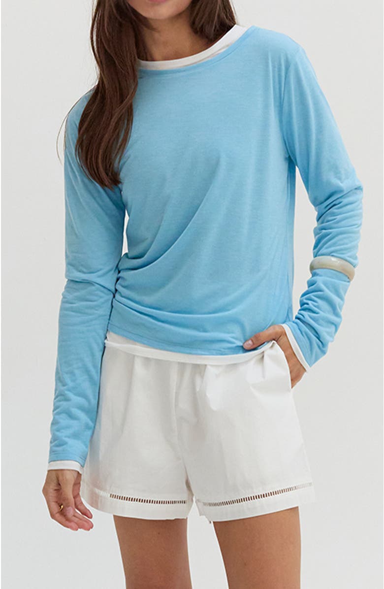 CRESCENT Two in One Long Sleeve Knit Top, Alternate, color, Light Blue/White