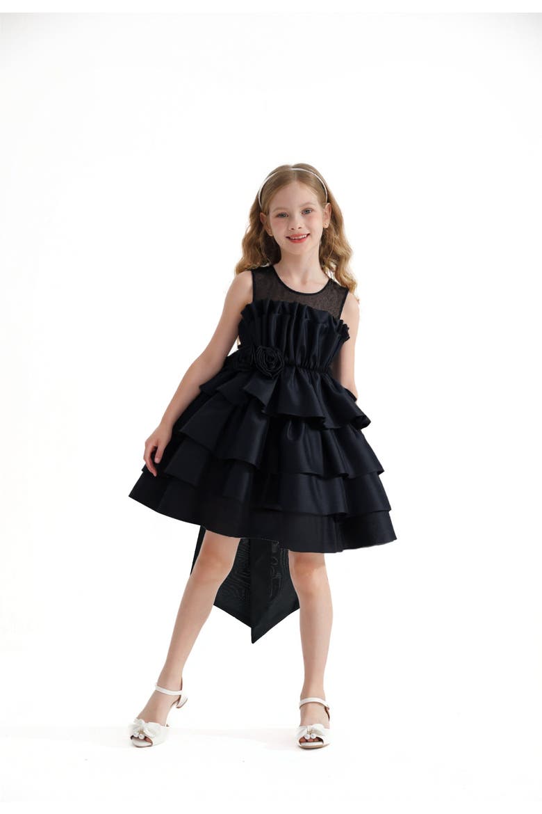 Tiered Bow Dress, Alternate, color, Black
