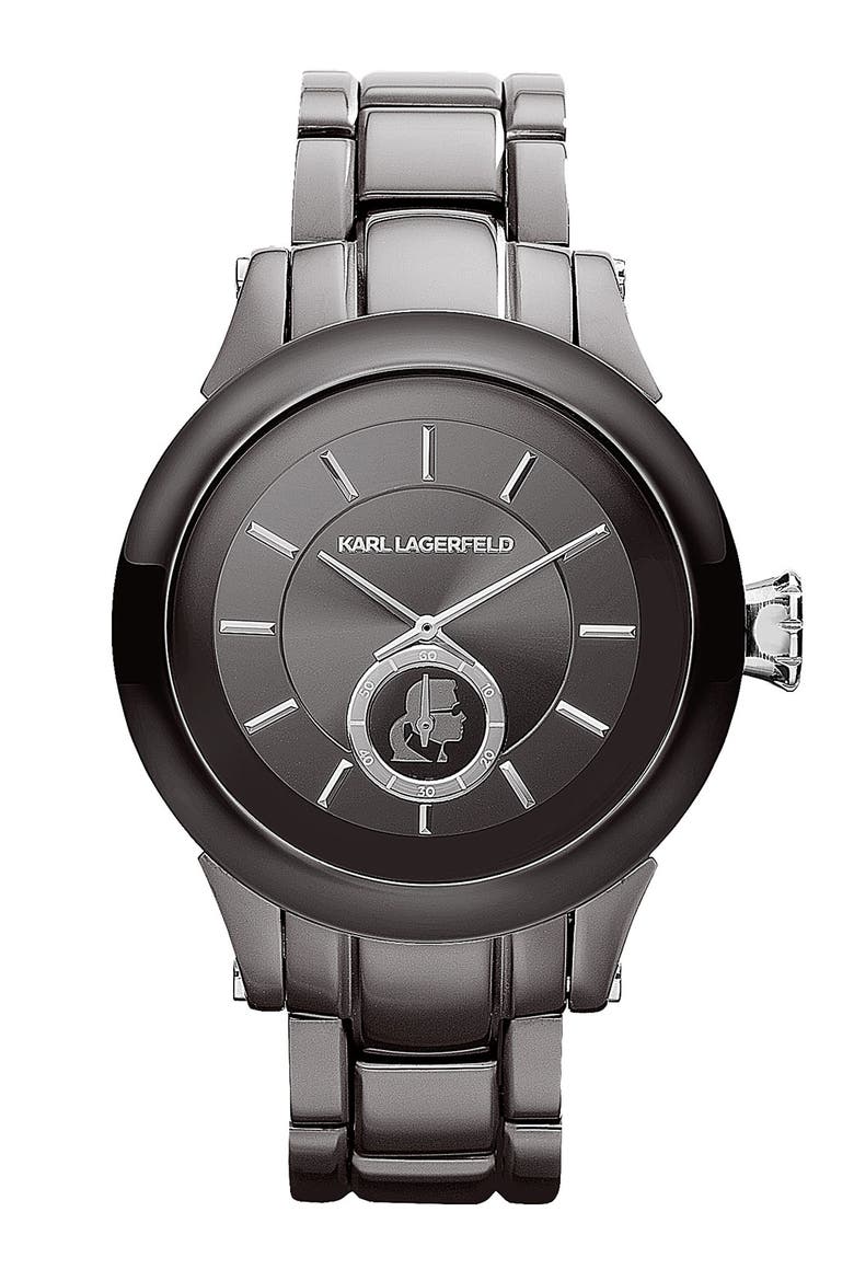 KARL LAGERFELD Chain Detail Bracelet Watch, 40mm, Main, color, GUNMETAL