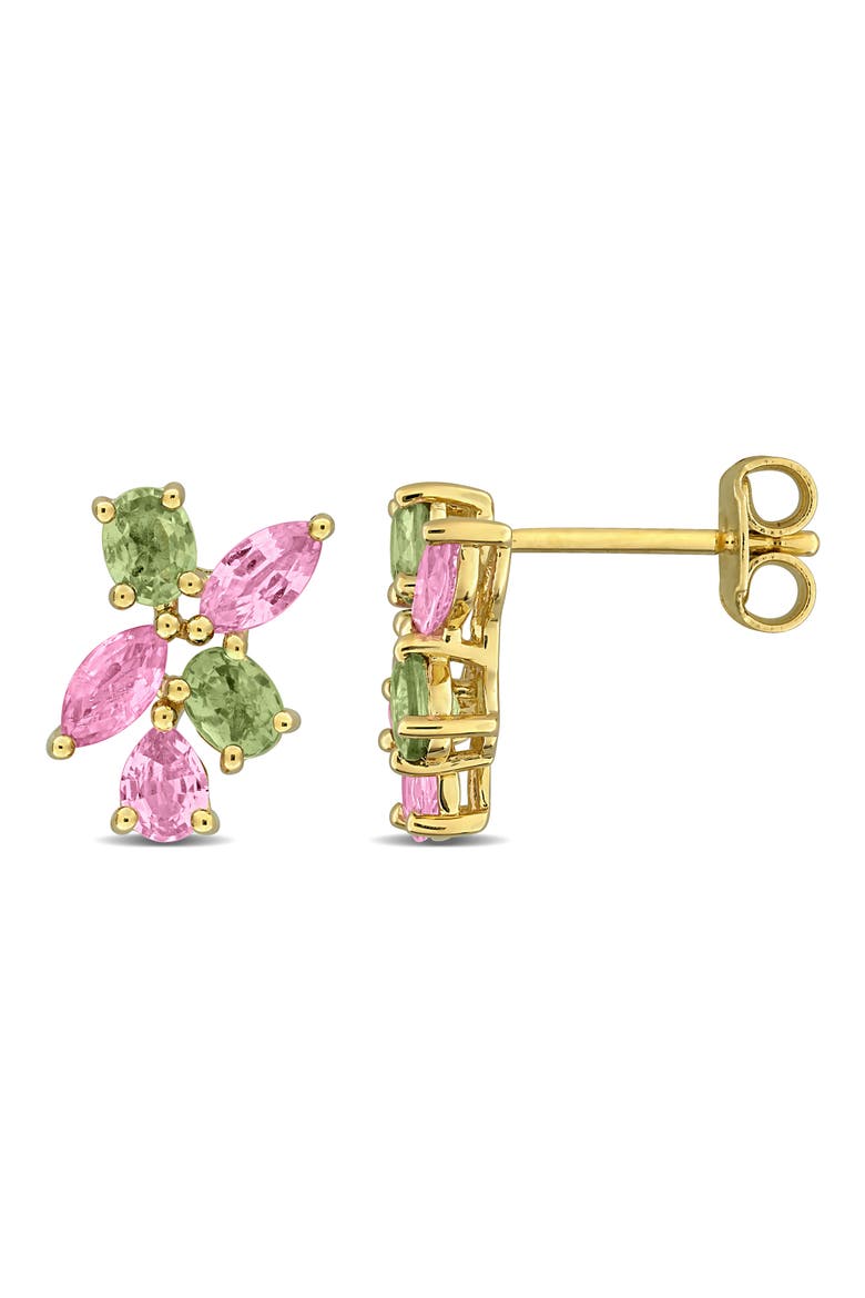 Pink and Green Sapphire Stud Earrings, Main, color, MULTICOLOR