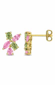 Pink and Green Sapphire Stud Earrings