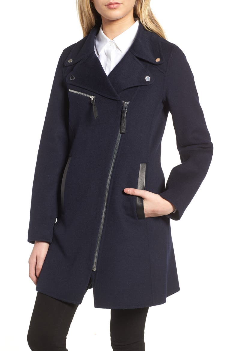 Double-Face Wool Moto Style Coat, Main, color, NAVY