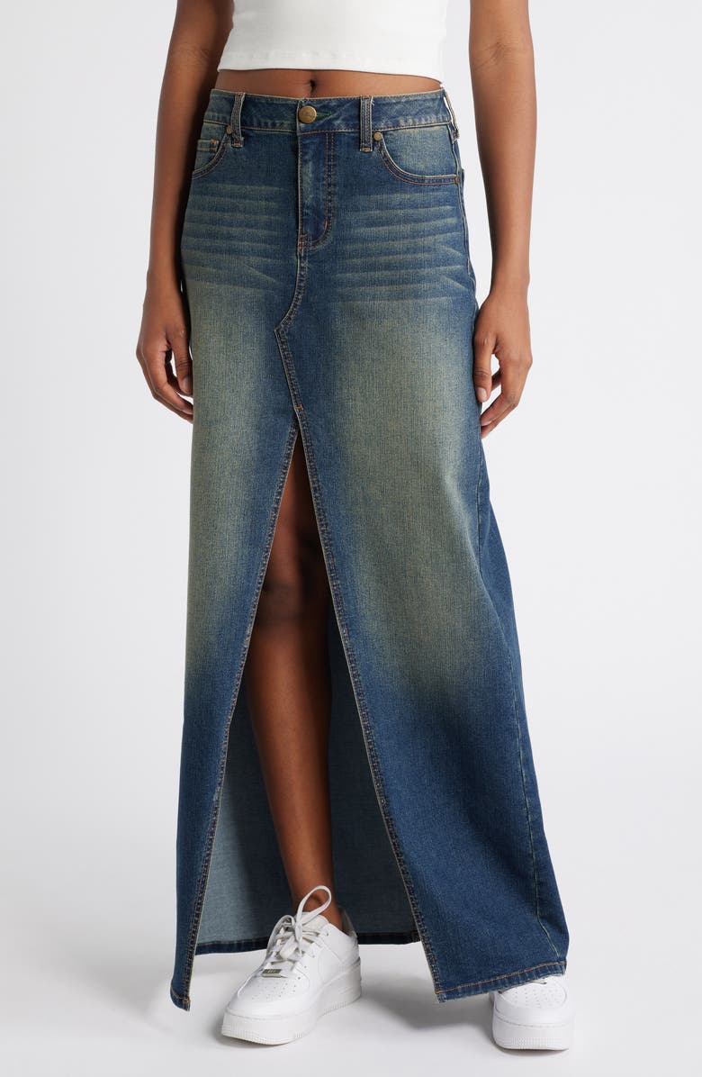 1822 Denim Front Slit Denim Maxi Skirt, Main, color, 