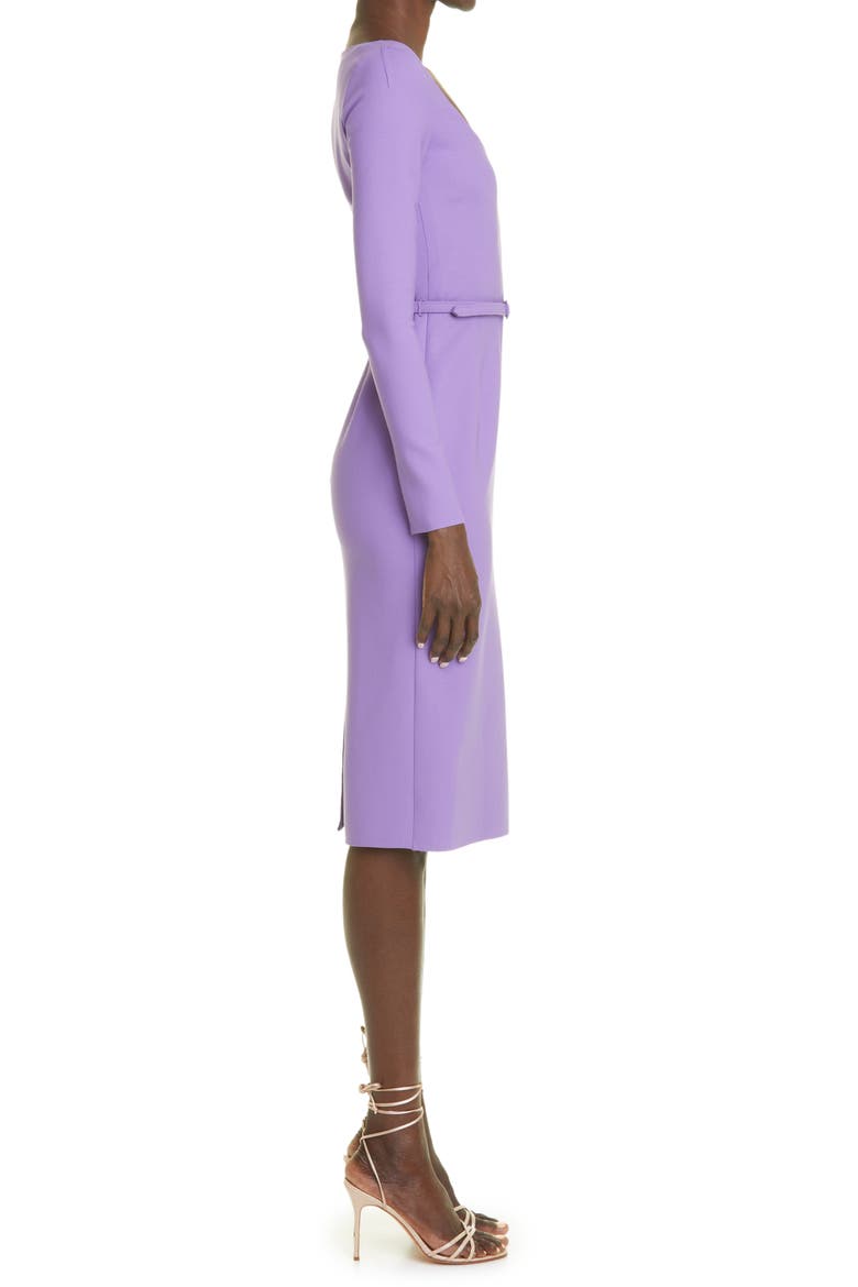 Scoop Neck Belted Long Sleeve Stretch Wool Blend Dress, Alternate, color, AMETHYST