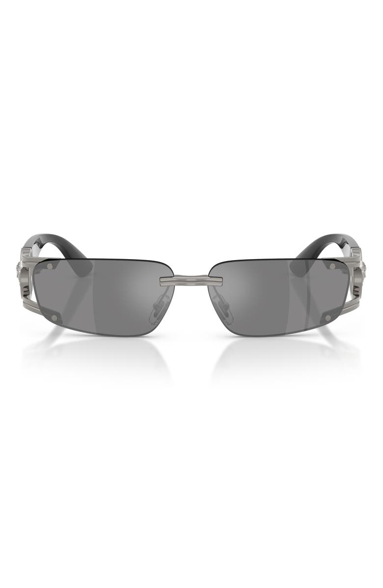 Versace 59mm Rectangular Sunglasses, Main, color, Gunmetal / Grey Mirror Silver