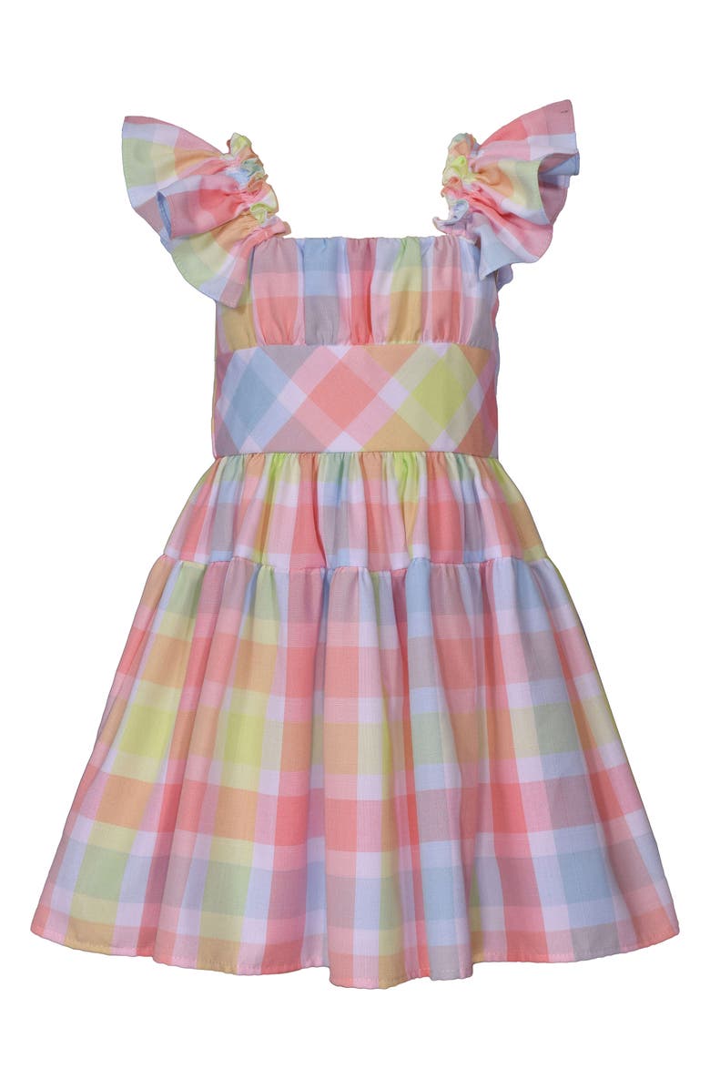Iris & Ivy Kids' Plaid Flutter Sleeve Party Dress, Main, color, Pink Plaid
