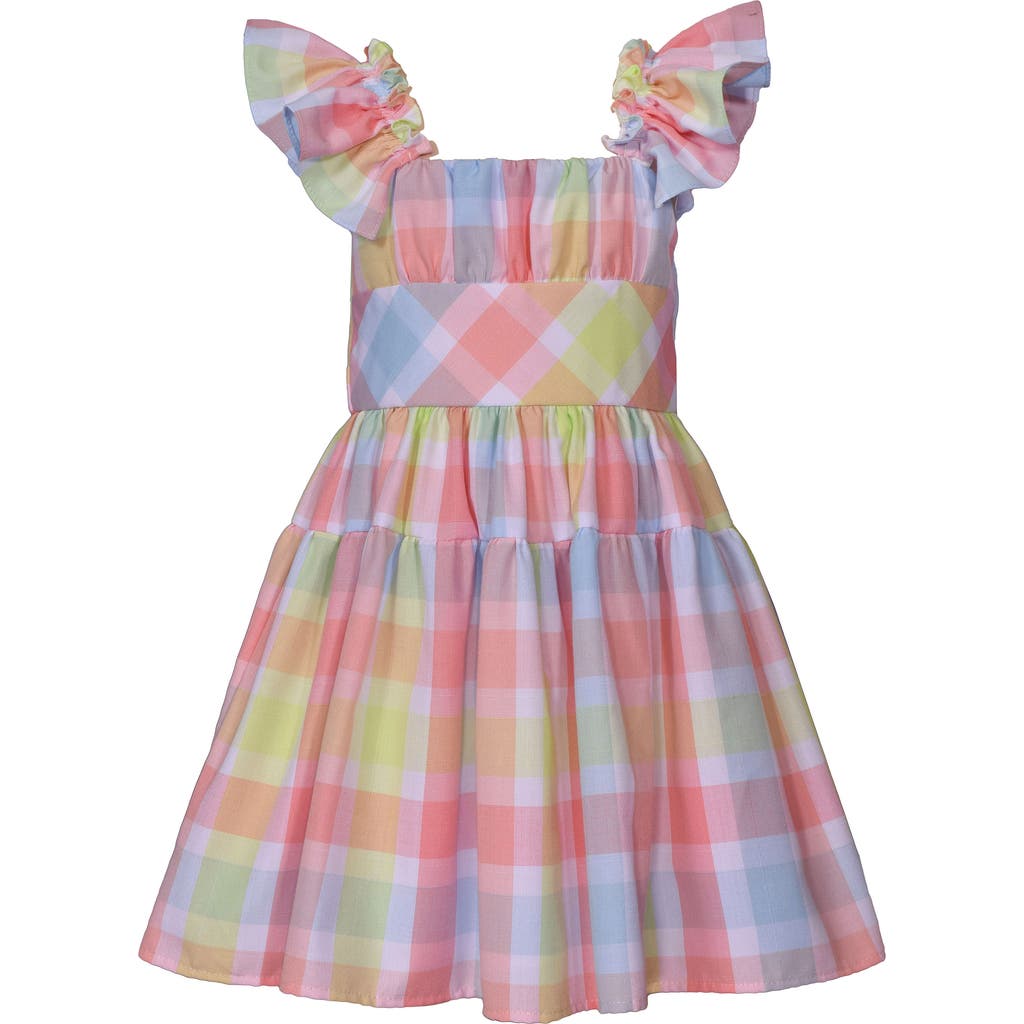 Iris & Ivy Kids' Plaid Flutter Sleeve Party Dress In Pink Plaid