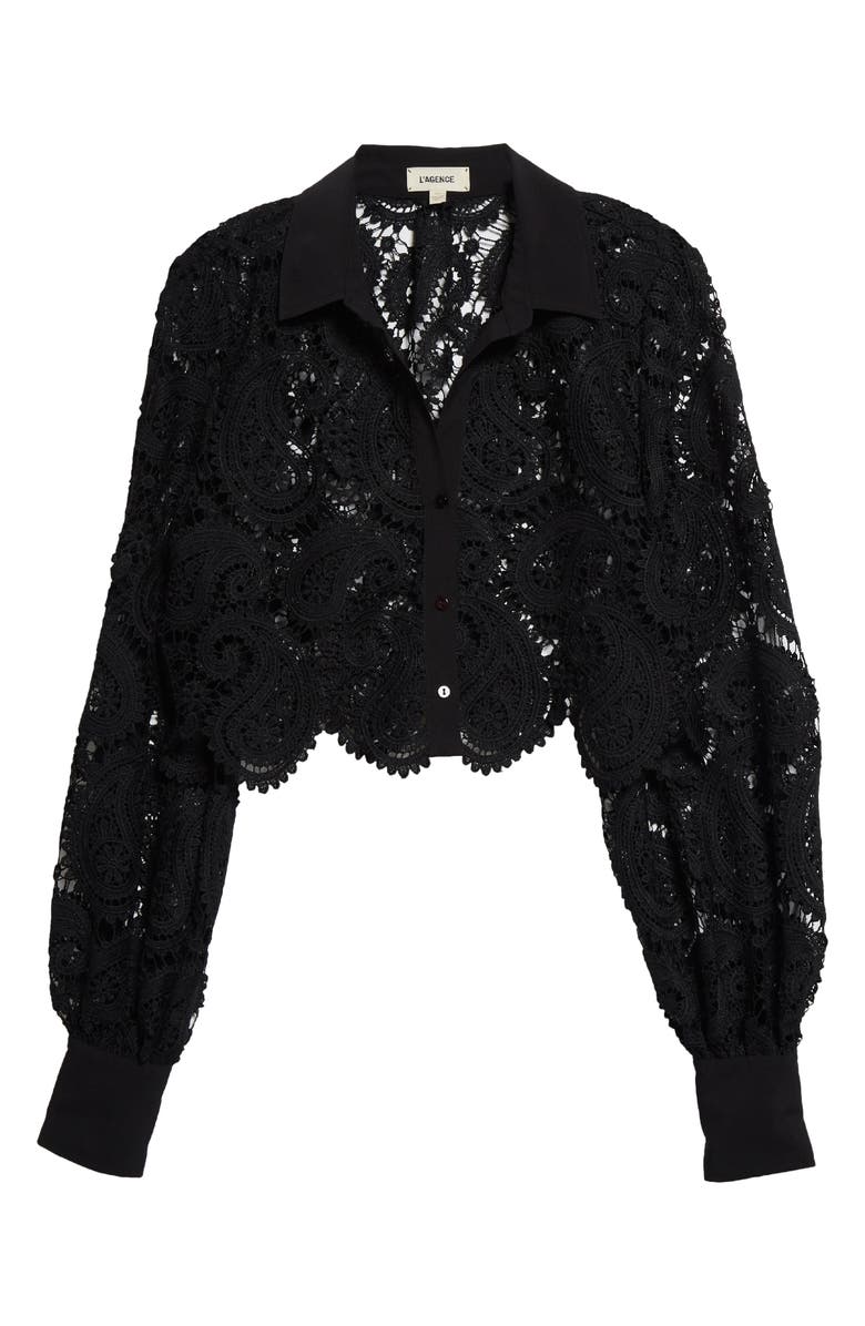 L'AGENCE Odelia Allover Lace Crop Button-Up Shirt, Alternate, color,