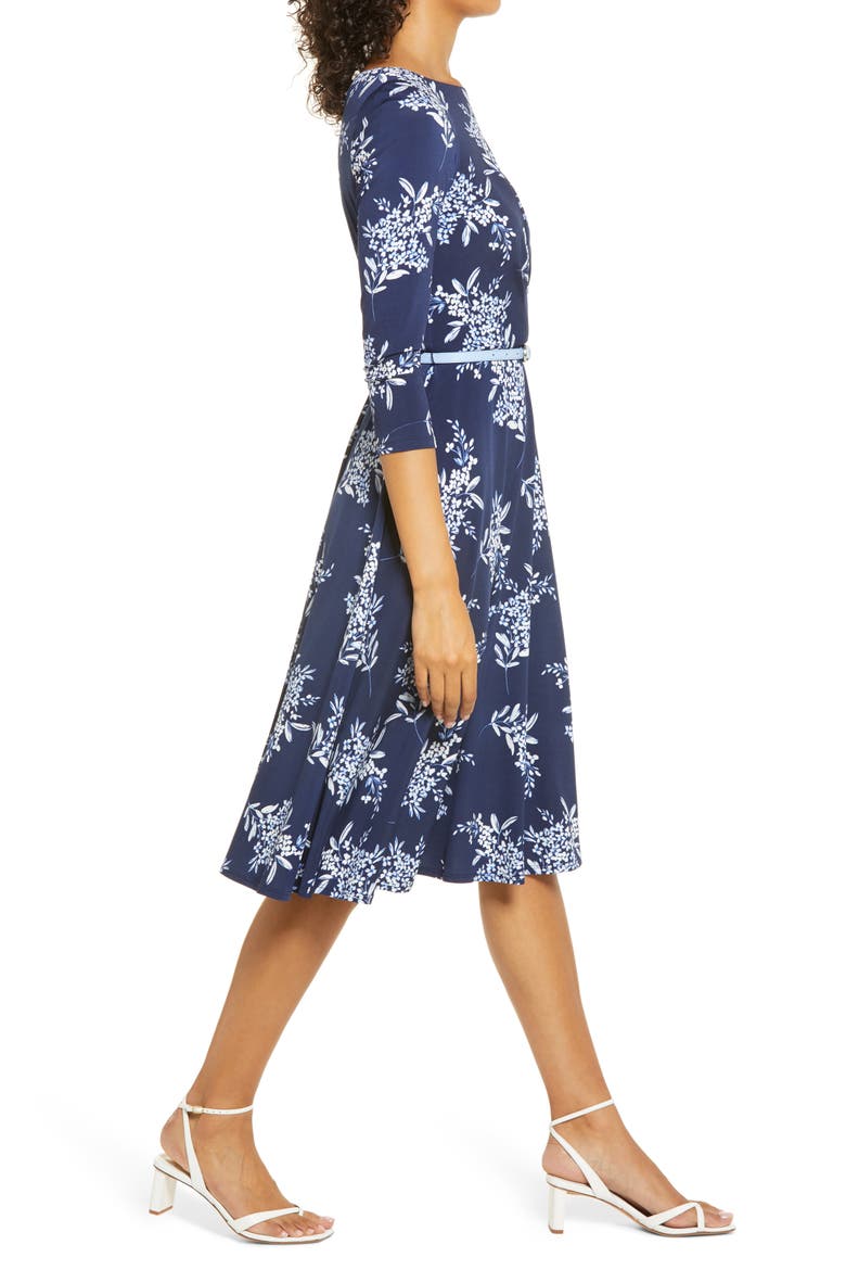 Belted Long Sleeve Dress, Alternate, color, NAVY