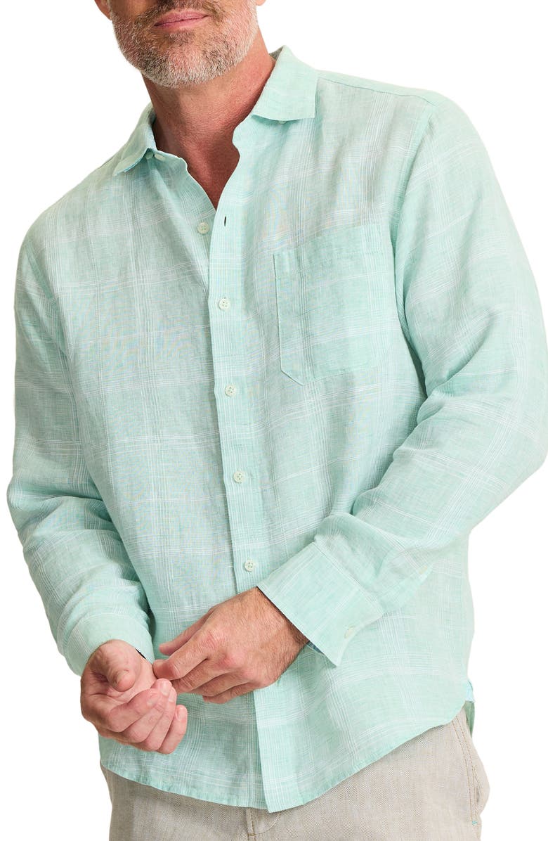 Tommy Bahama Paradiso Plaid Linen Button-Up Shirt, Main, color, Sprite
