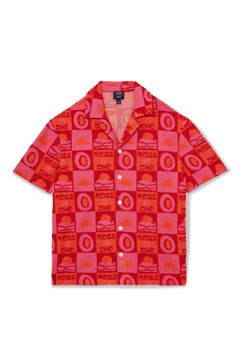 x Ché Saura Terry Cloth Camp Shirt, Alternate, color, PINK