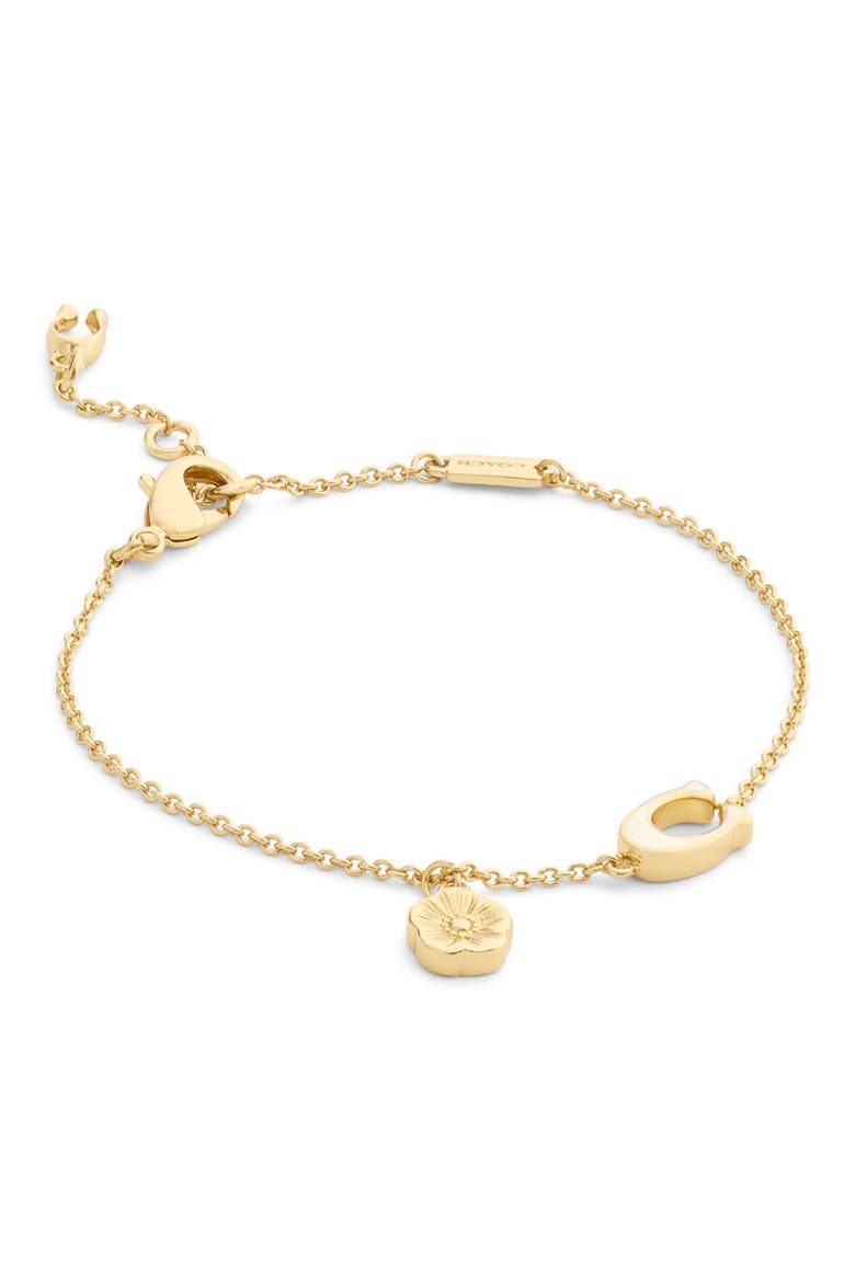 Tea Rose & Sculpted C Charm Bracelet, Alternate, color, WHITE/ GOLD