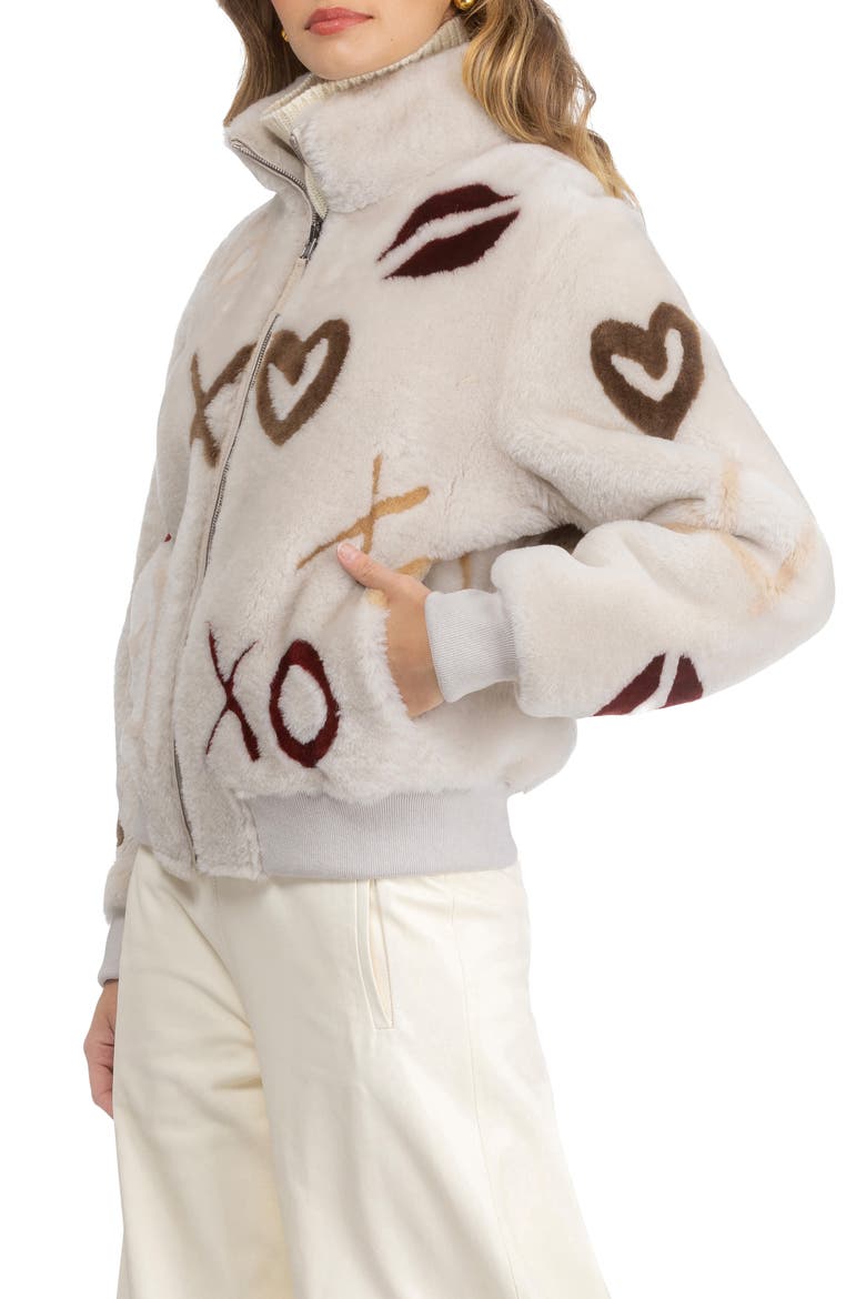 Reversible Shearing Lamb Bomber Jacket, Alternate, color, CREAM/XO MULTI