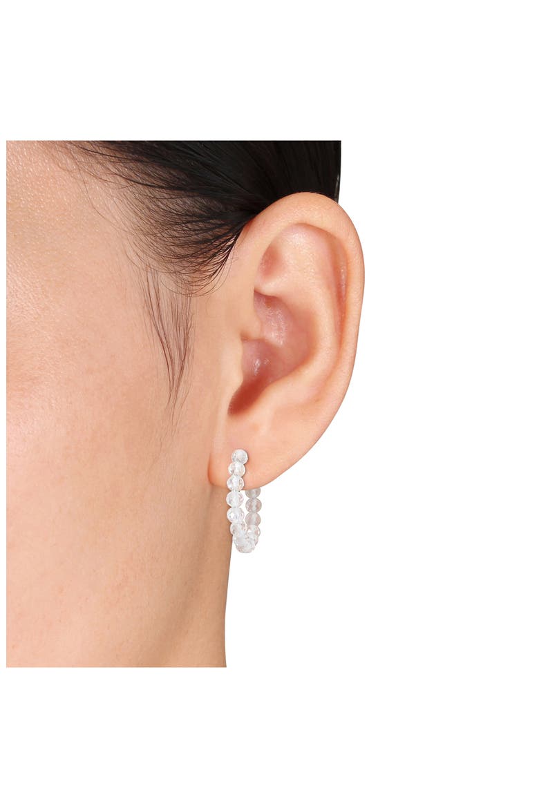 Beaded White Topaz Hoop Earrings, Bracelet & Necklace Set, Alternate, color, SILVER