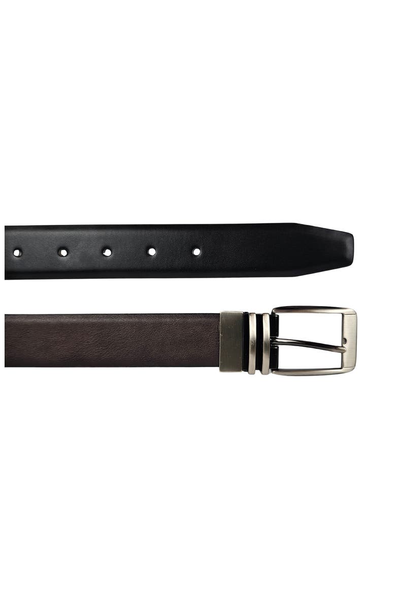 Reversible Metal Keeper Leather Belt, Alternate, color, BLACK/ DARK BROWN