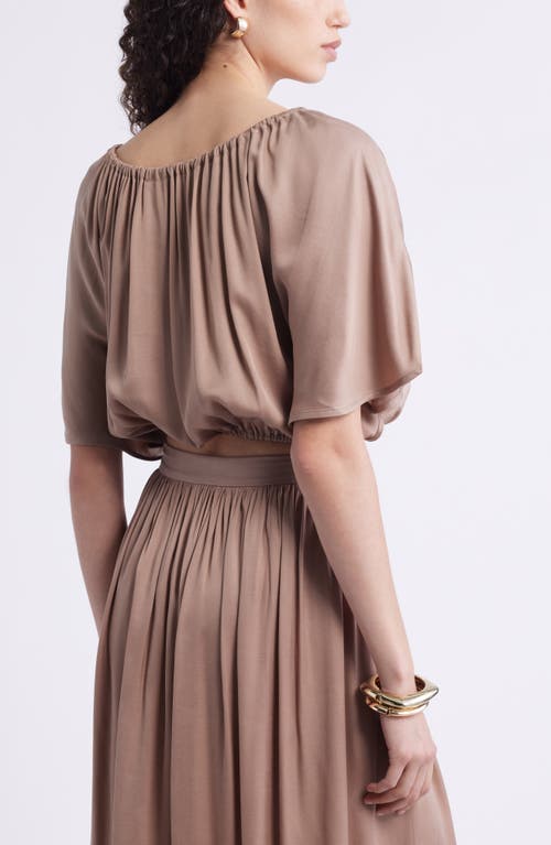 Nordstrom Flutter Sleeve Crop Top In Brown