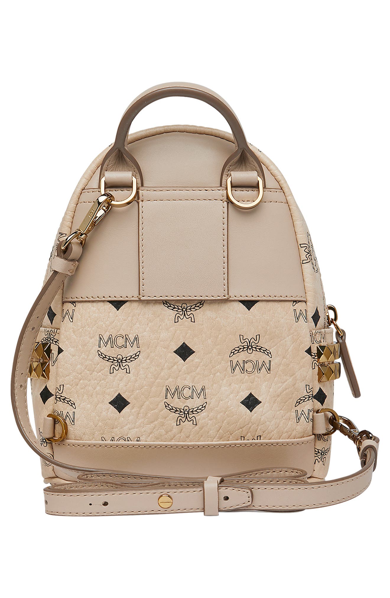MCM Mini Stark Studded Convertible Visetos Coated Canvas  display picture 2