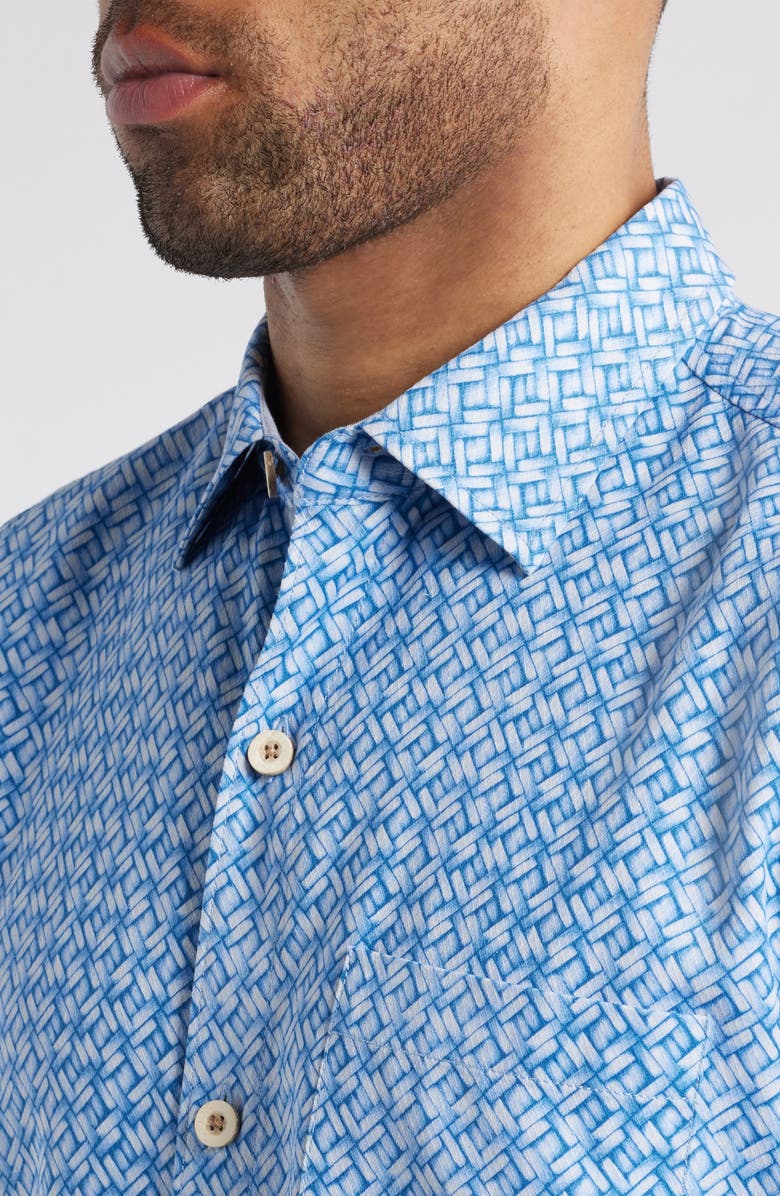 Tommy Bahama Weave in the Moment Short Sleeve Linen Button-Up Shirt, Alternate, color, Blue Monday