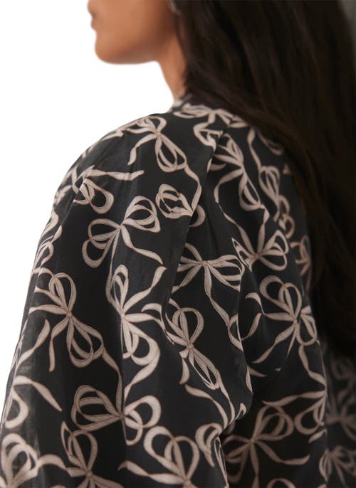 Mint Velvet Bow Print Cropped Shirt In Black