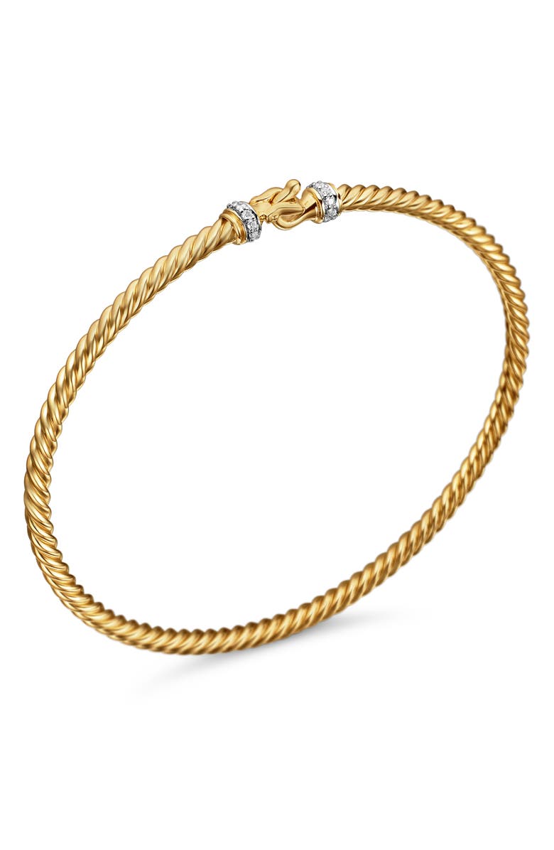 David Yurman Buckle Classic 18K Yellow Gold & Diamond Cable Bracelet, 2.6mm, Alternate, color, Diamond