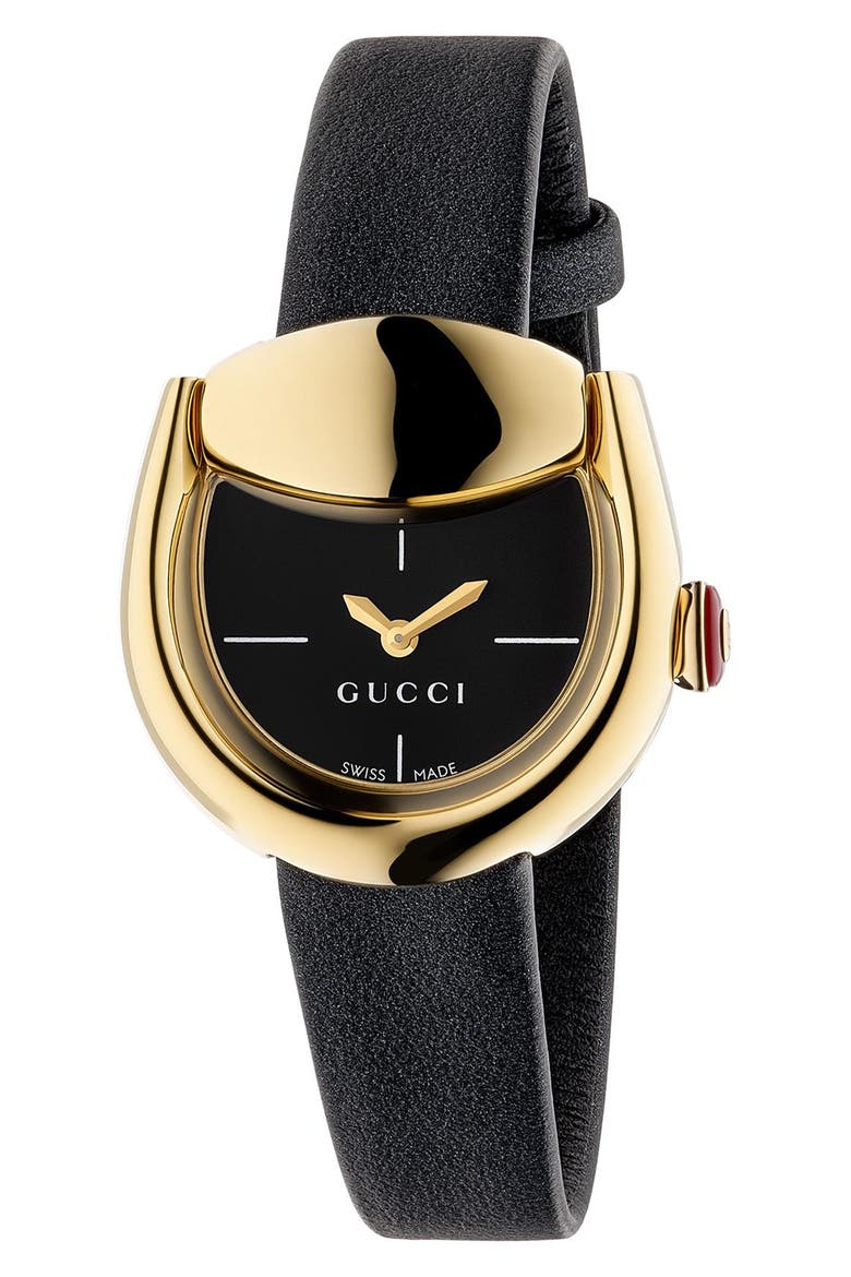 New Horsebit Leather Strap Watch, 23mm x 27mm, Main, color, BLACK