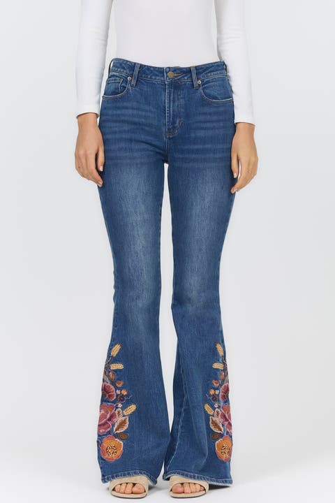 Rosa Floral Embriodered Flare Jeans