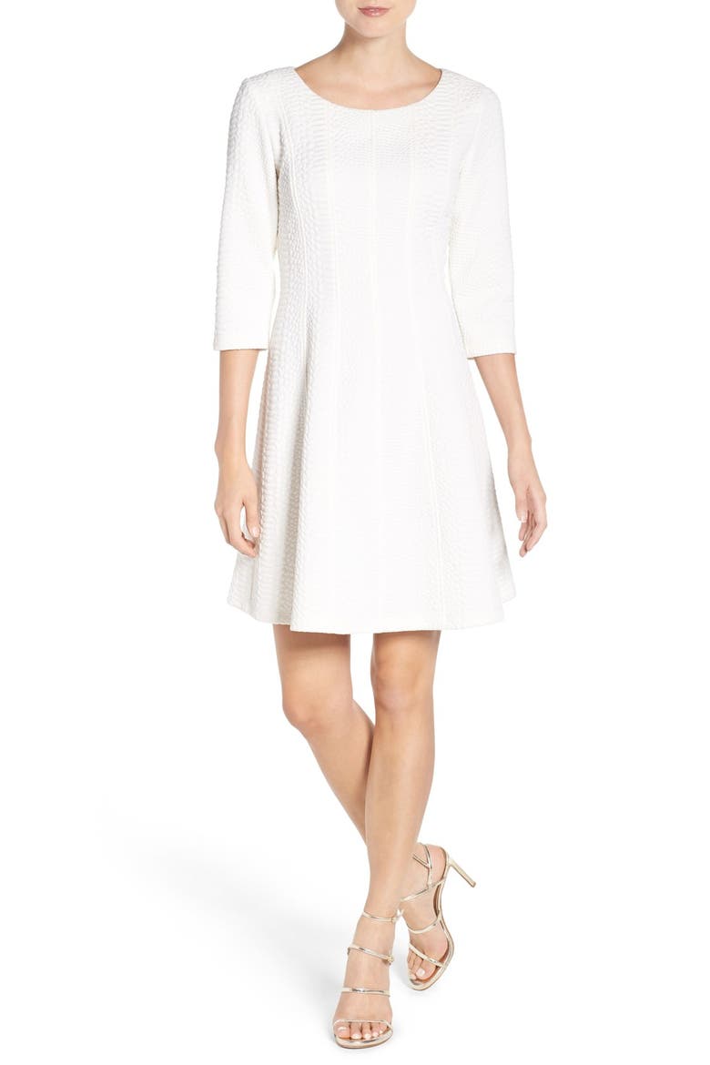 Jacquard Knit Fit & Flare Dress, Alternate, color, IVORY