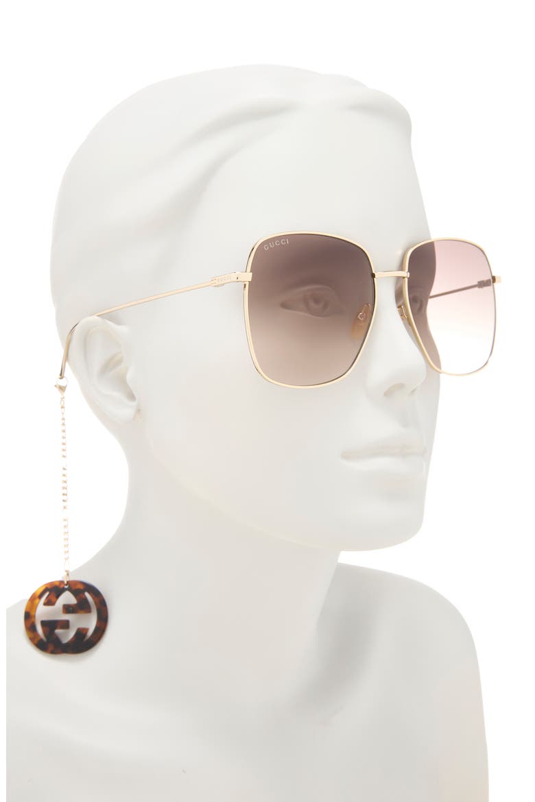 59mm Square Sunglasses, Alternate, color, GOLD GOLD BROWN