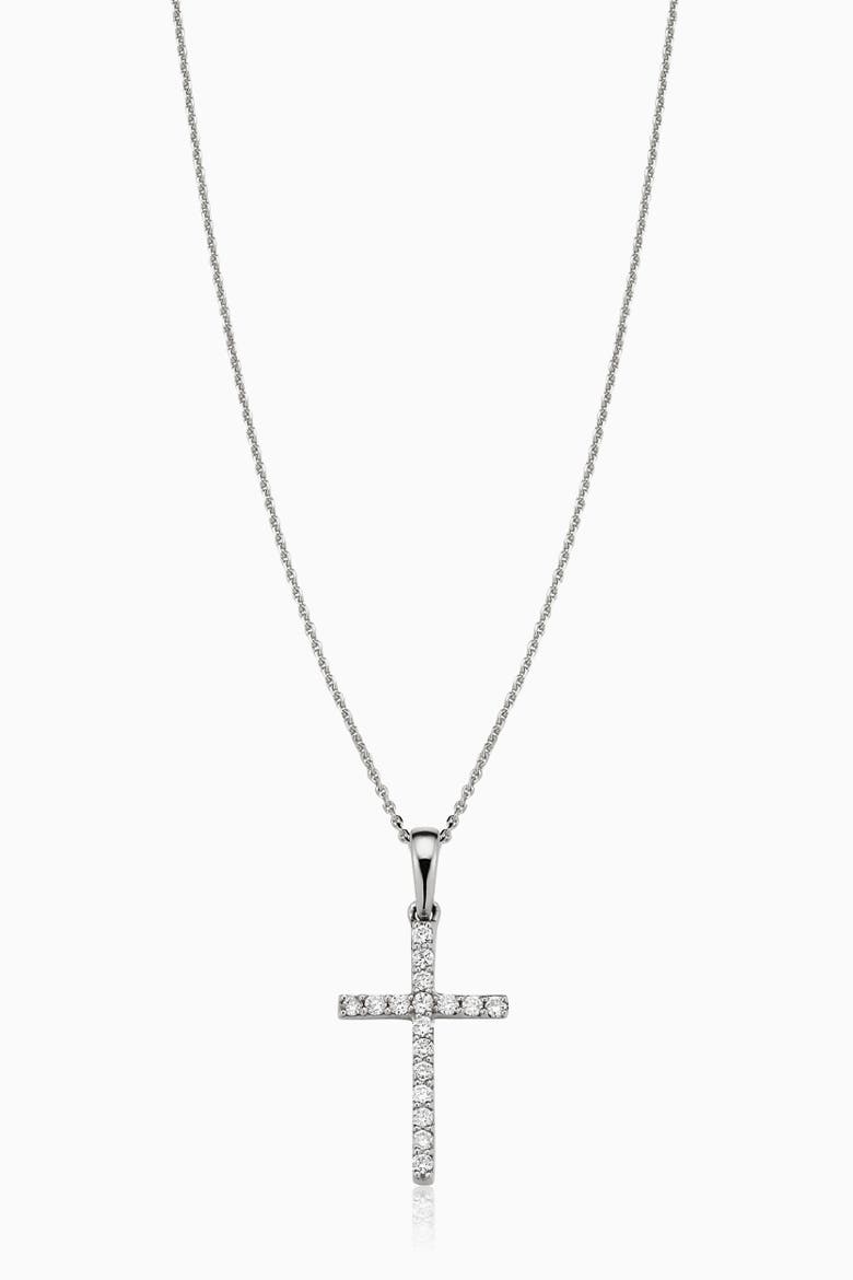 14K Gold Faith Diamond Cross Pendant Necklace, Main, color, White Gold - Diamonds