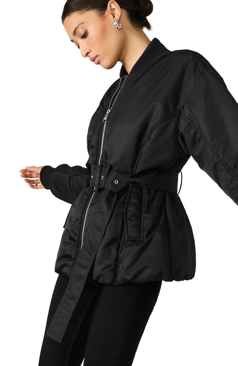 Steve Madden Eryn Belted Nylon Jacket, Alternate, color, Black