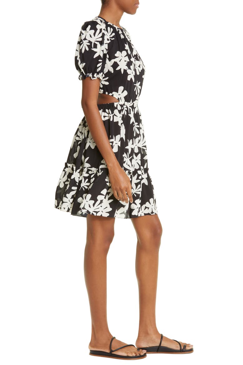 Sea Floral Open Back A-Line Dress, Alternate, color, BLACK