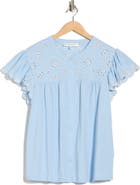 CHELSEA AND THEODORE Eyelet Embroidery Flutter Sleeve Top