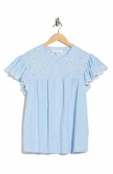 CHELSEA AND THEODORE Eyelet Embroidery Flutter Sleeve Top