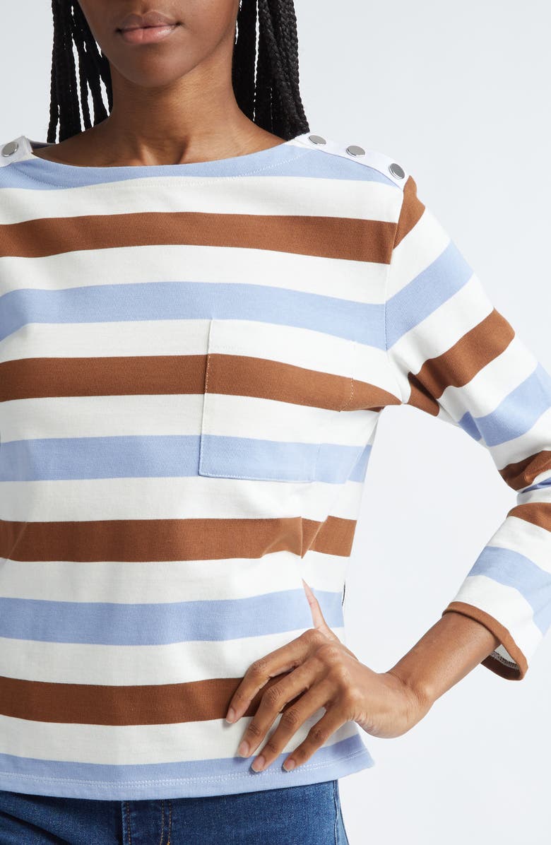 Veronica Beard Hovey Stripe Boat Neck Cotton T-Shirt, Alternate, color,