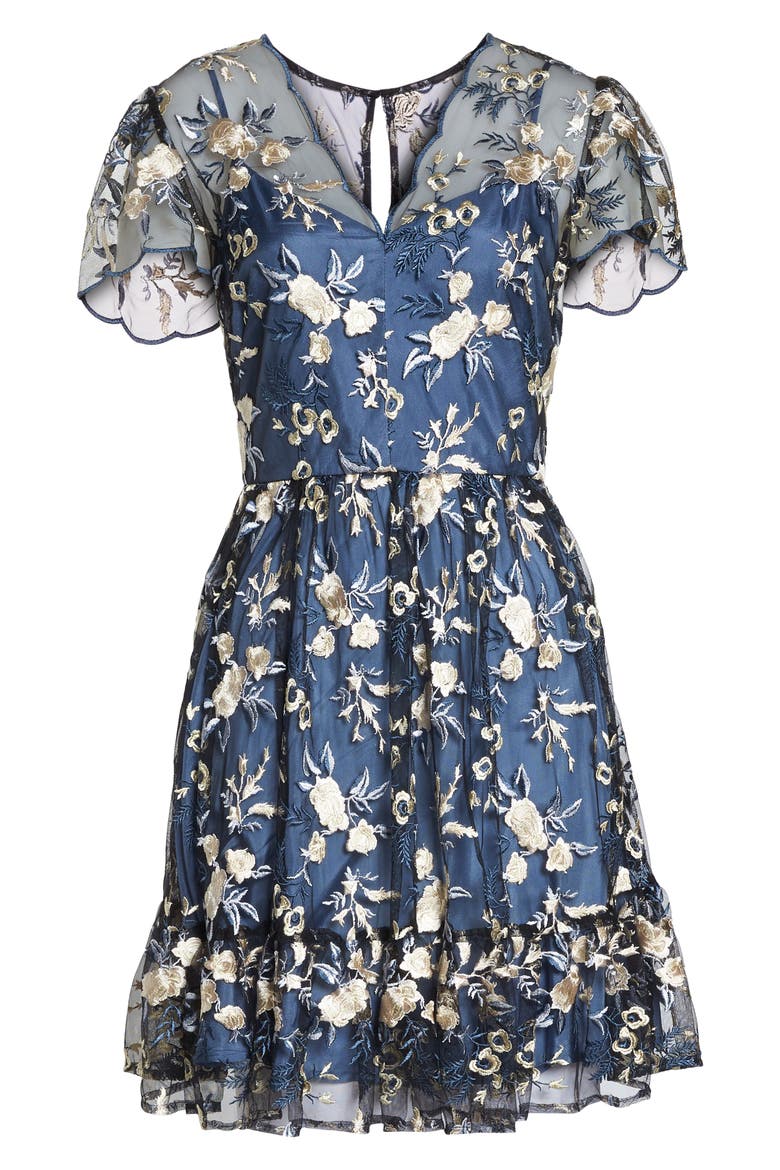 Bridget Embroidered Dress, Alternate, color, BLUE/ CREAM
