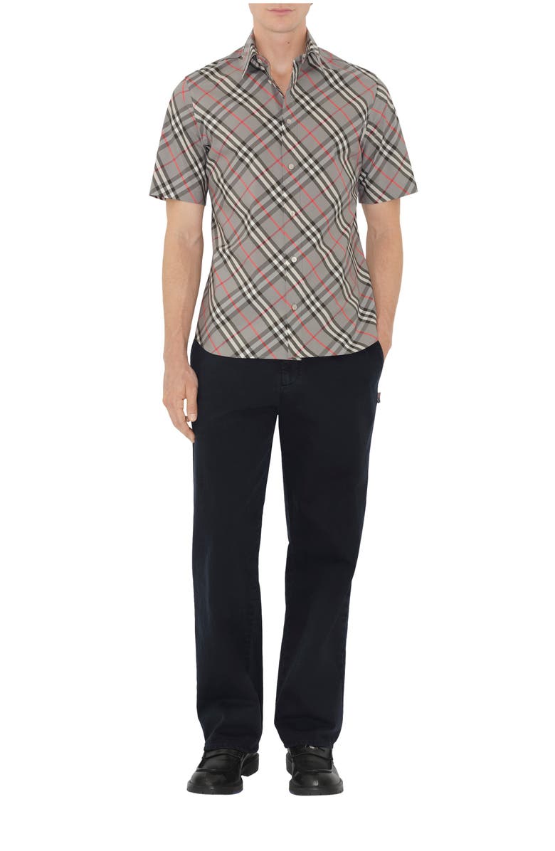 Burberry Relaxed Fit Check Cotton Shirt, Main, color, Mauve Grey
