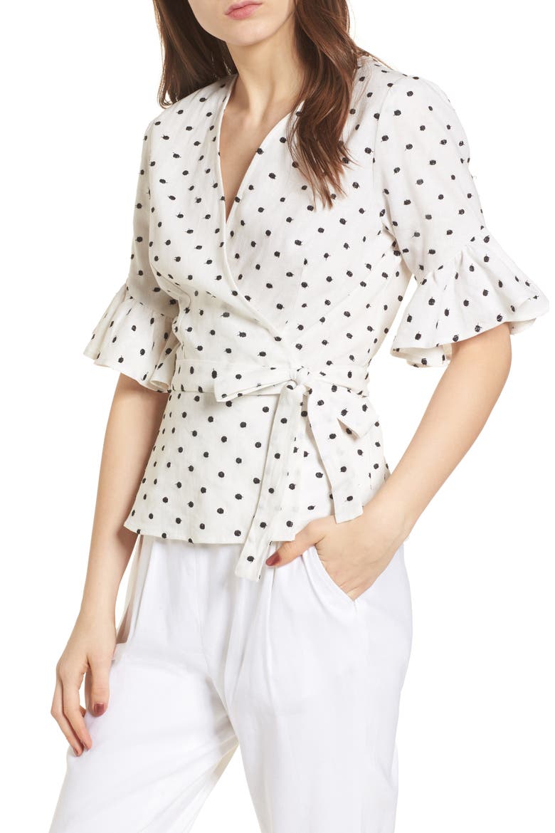 Kaitlyn Wrap Top, Main, color, IVORY POLKA DOT