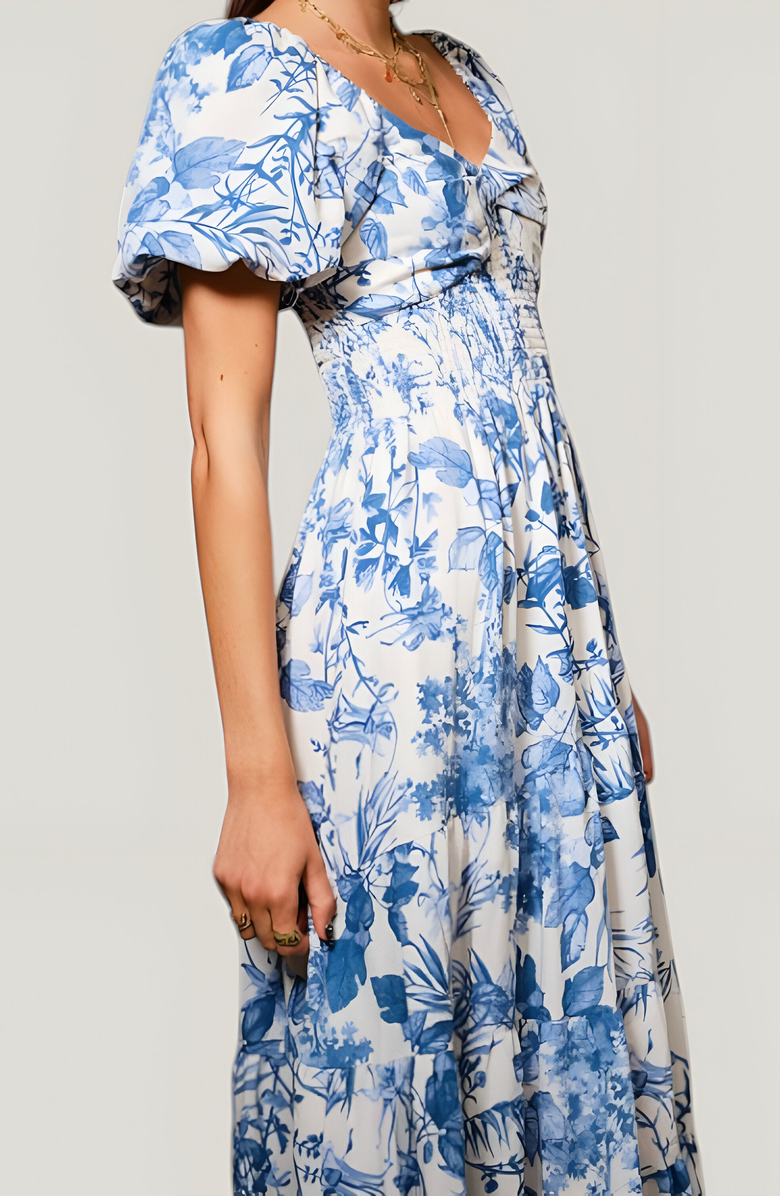 Modenaire Floral Print Puff Sleeve Maxi Dress, Alternate, color, 