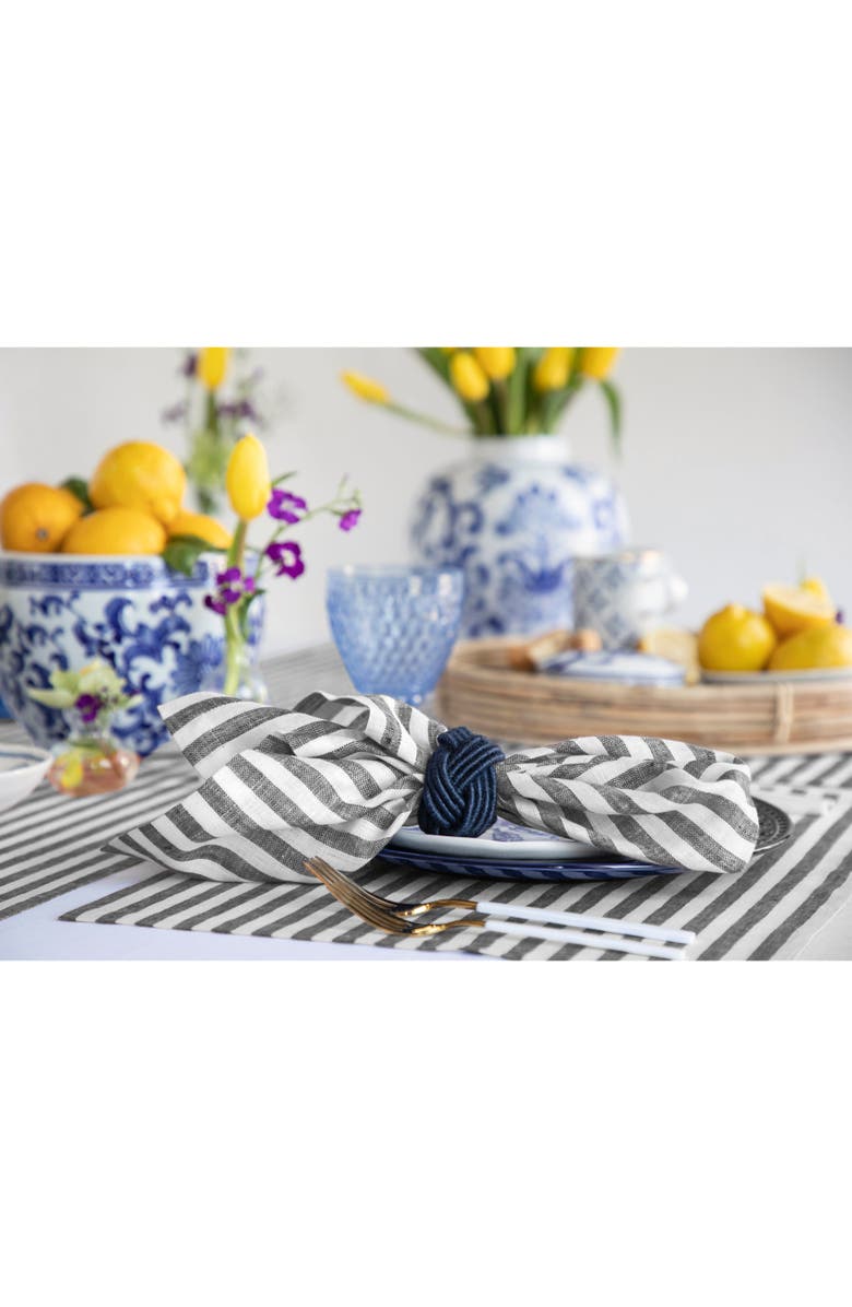 Solino Home Linen Dinner Napkins - Amalfi Stripe, 20" x 20" Inch, Alternate, color, Black And White