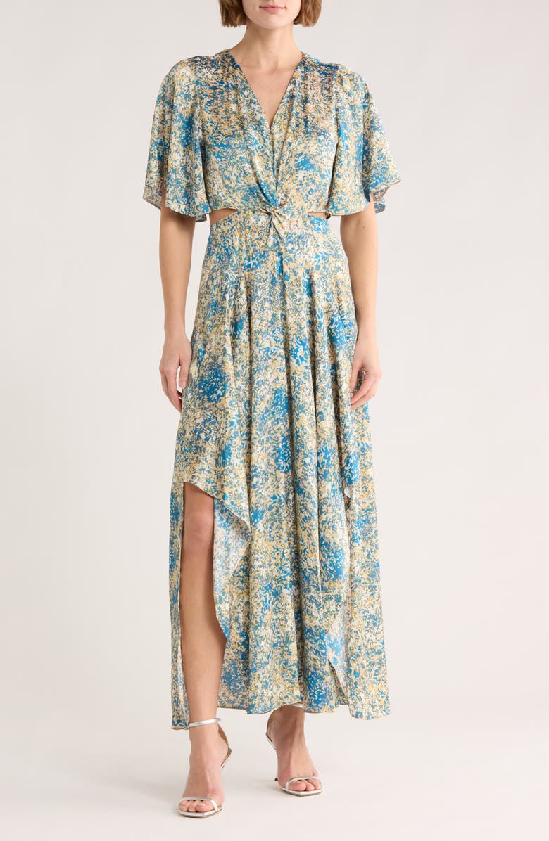 maje Reniliche Cutout Maxi Dress, Main, color, Imprime Abstrait Bleu