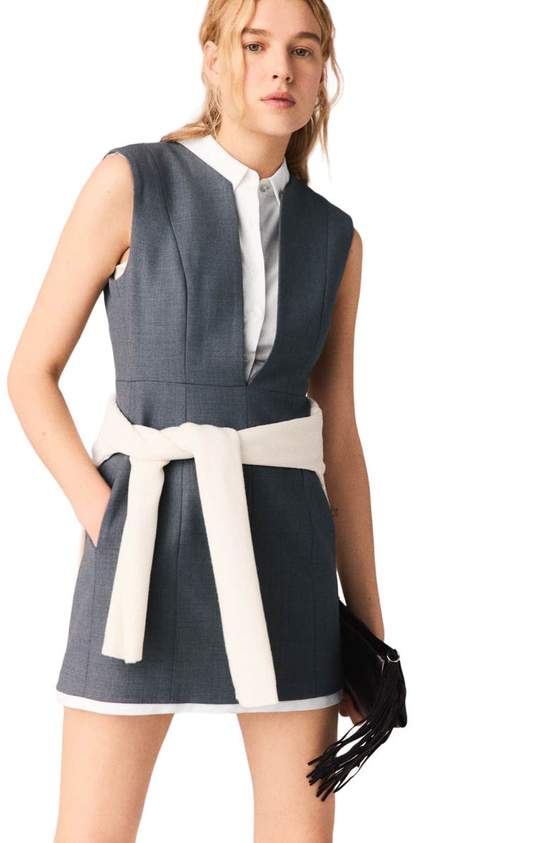 maje Layered-effect tailored dress, Alternate, color, Grey