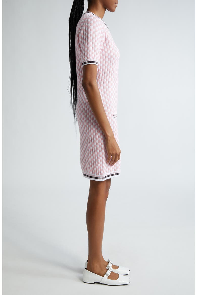 Contrasto Checkerboard Jacquard Sweater Dress, Alternate, color, WHITE PALE PINK