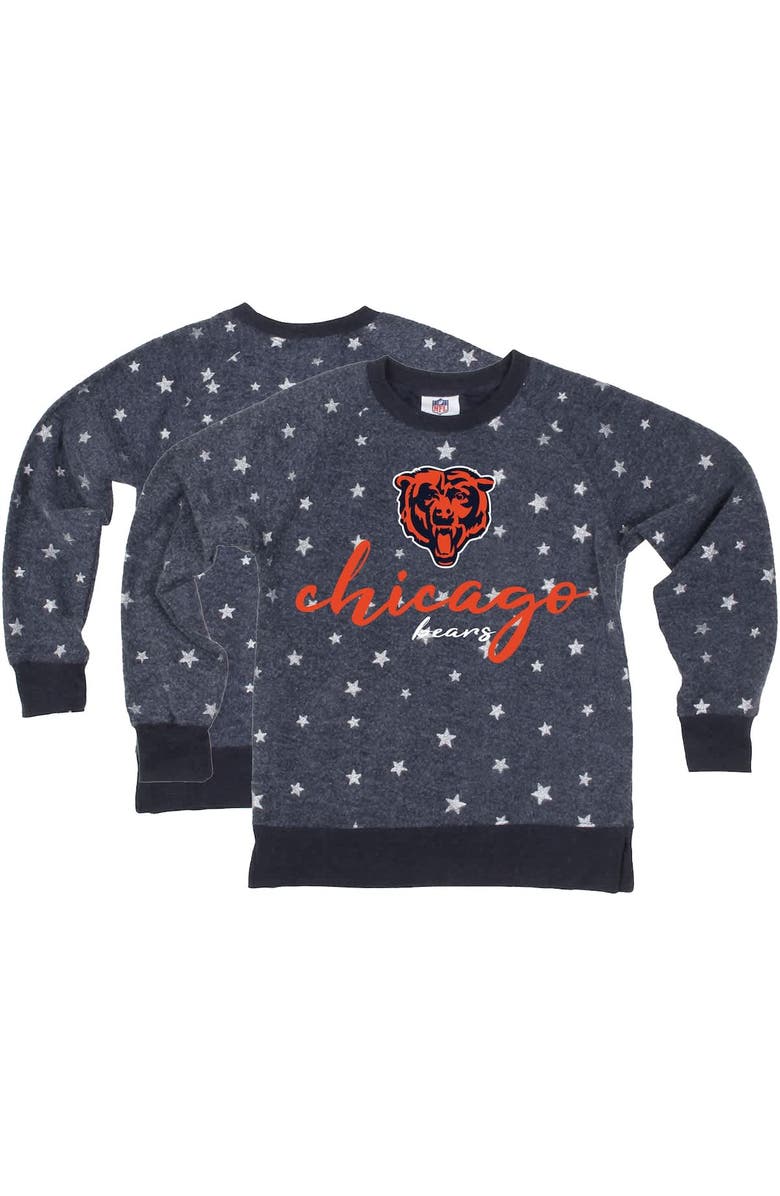 Wes & Willy Girls Youth Wes & Willy Navy Chicago Bears Shimmer Star Reverse Fleece Pullover Sweatshirt, Alternate, color,
