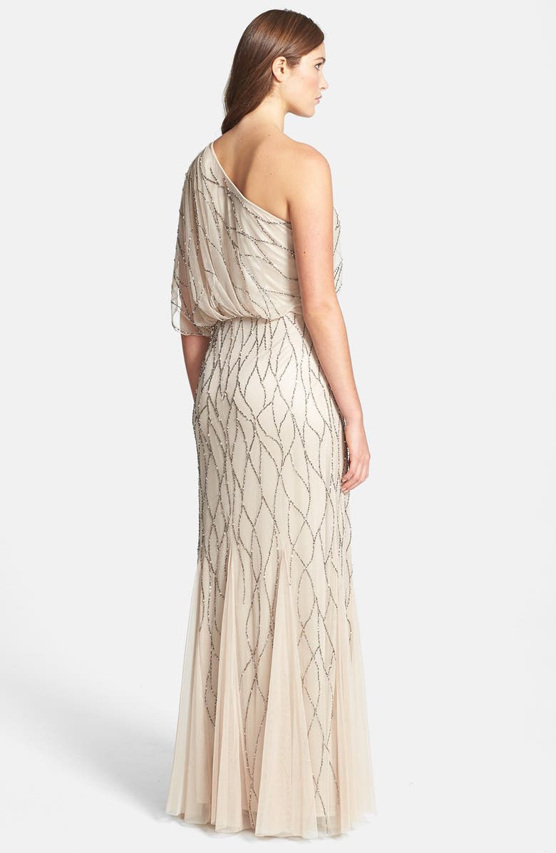 Adrianna Papell Beaded One-Shoulder Blouson Dress, Alternate, color, 